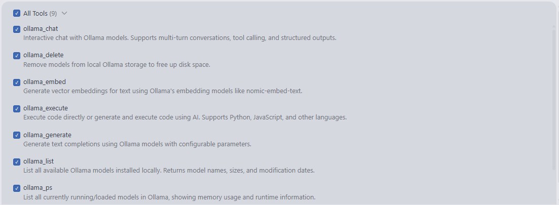 MCP Ollama Server running in Windsurf